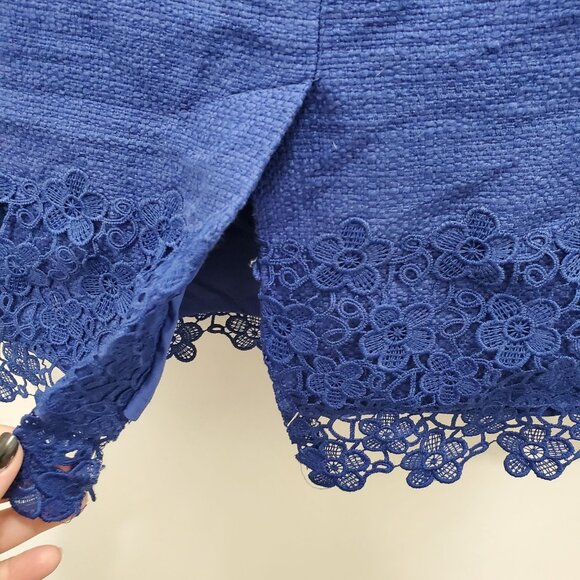 Talbots Blue Cotton Tweed Lace Hem Lined Career Pencil Knee Skirt Plus Size 14 - Picture 7 of 8